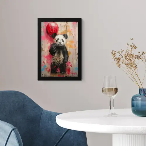 Graffiti - Panda - Ballon - Street art - Banksy fotolijst zwart zonder passe partout klein -sfeer4