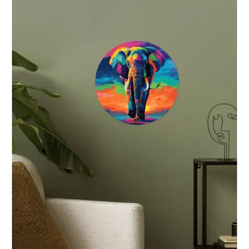 Olifant - Kleurrijk - Lucht - Abstract Wandcirkel behangsticker klein -sfeer2