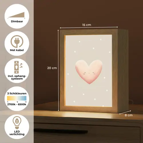 Hart - Gezicht - Roze - Stippen Light Box met kabel klein -USP_NL
