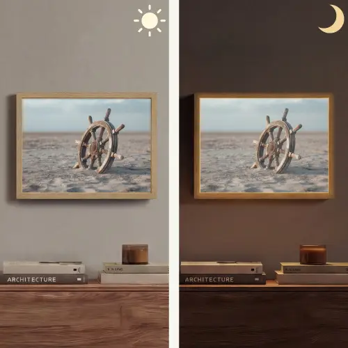 Scheepsstuur - Hout - Bruin - Zand Light Box met batterij (Wandlamp) middel -sfeer3