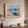 Winterlandschap - Natuur - Huis - Bergen - Doorkijk - Raam Textielframe zwart klein -sfeer3