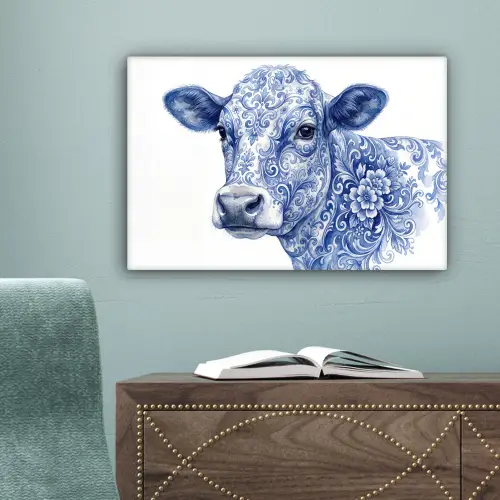 Illustratie - Koe - Blauw canvas 2cm klein -sfeer4