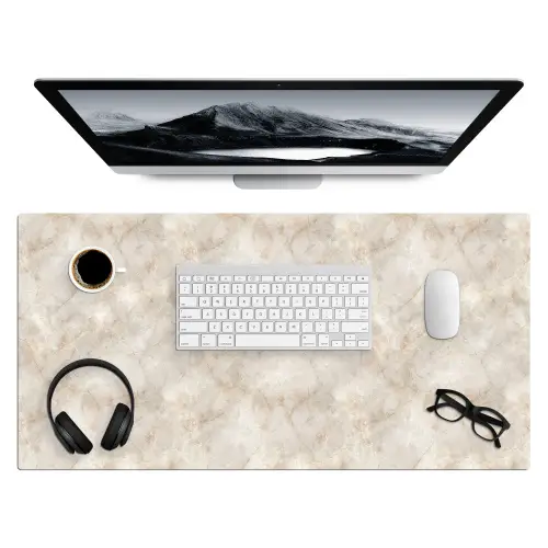 Lichtbeige - Goudbruine Nerven - Marmer Muismat XXL klein 681 -3d