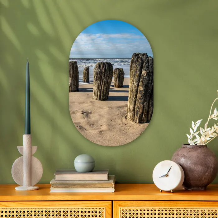Zand - Strand - Paal - Water - Zomer Wandcirkel Ovaal Forex klein -sfeer2