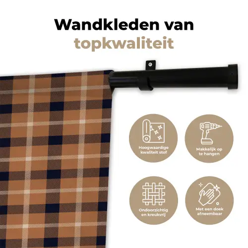 Plaid - Patroon - Vierkant - Bruin Wandkleed katoen klein 269 -sfeer2