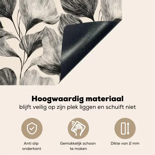 Botanisch - Bladeren - Zwart Inductie beschemer met haakjes klein 777 -ky-onderkant-nl