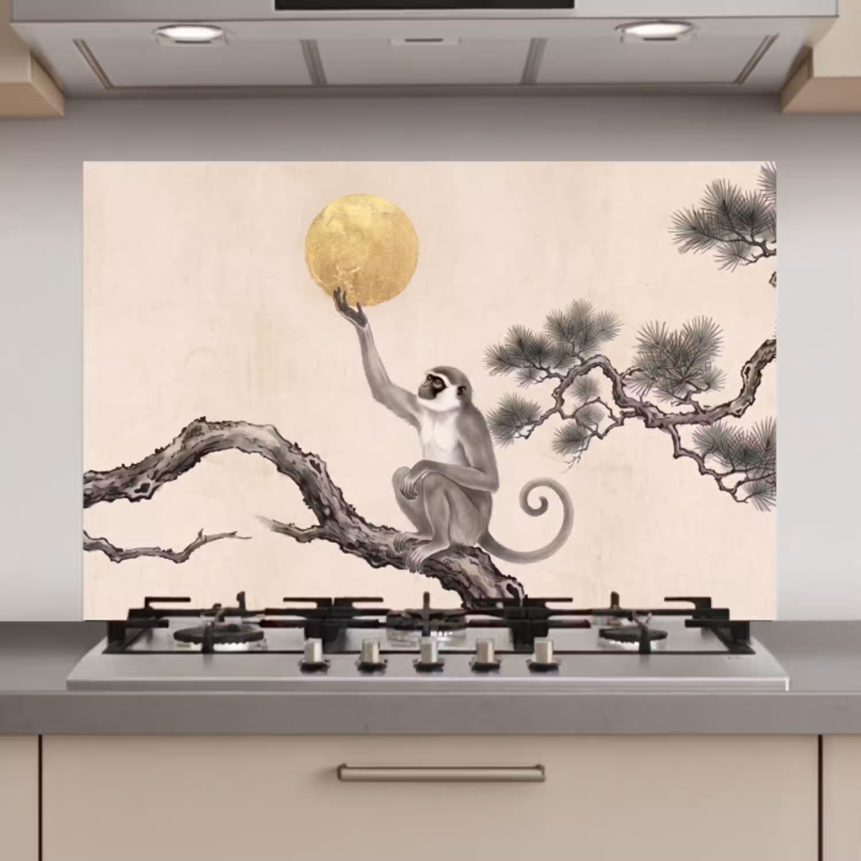 Aap - Maan - Goud keuken achterwand spatscherm klein -3d_website