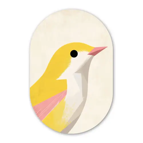 Vogel - Minimalistisch - Geel Wandcirkel Ovaal Forex klein -3d