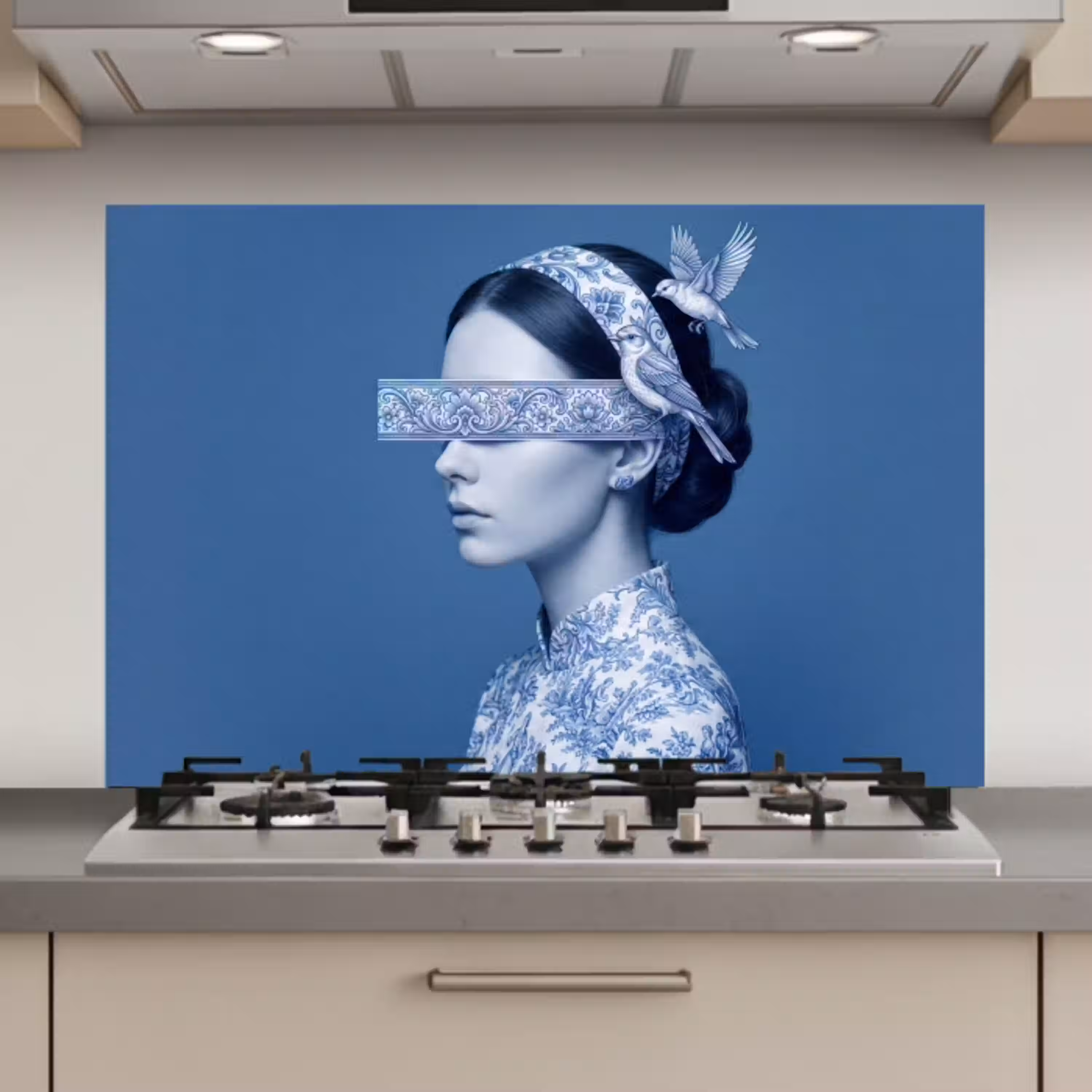 Portret - Klassiek - Wit - Blauw keuken achterwand spatscherm klein -3d_website