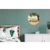 Houten bankje - Bloempotten - Landschap Wandcirkel aluminium klein -slaapkamer