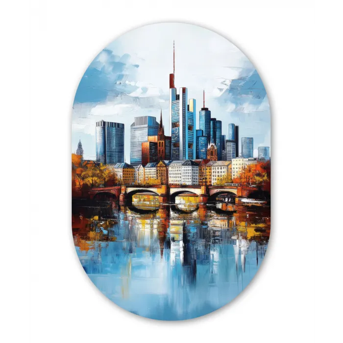Bomen Frankfurt- Stad - Skyline - Brug Wandcirkel Ovaal Glas middel -3d