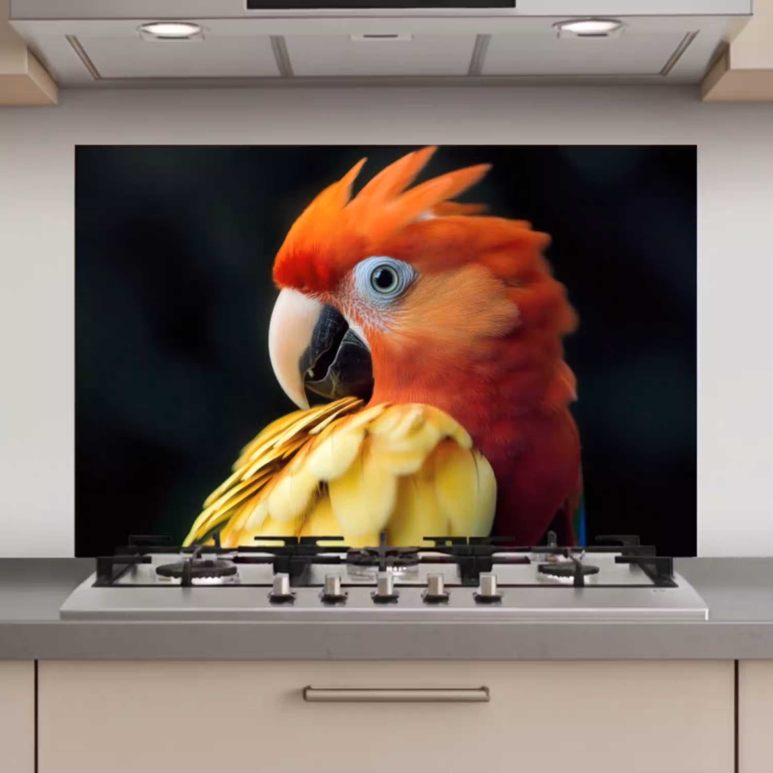 Close-up - Papegaai - Veren - Oranje keuken achterwand spatscherm klein -3d_website