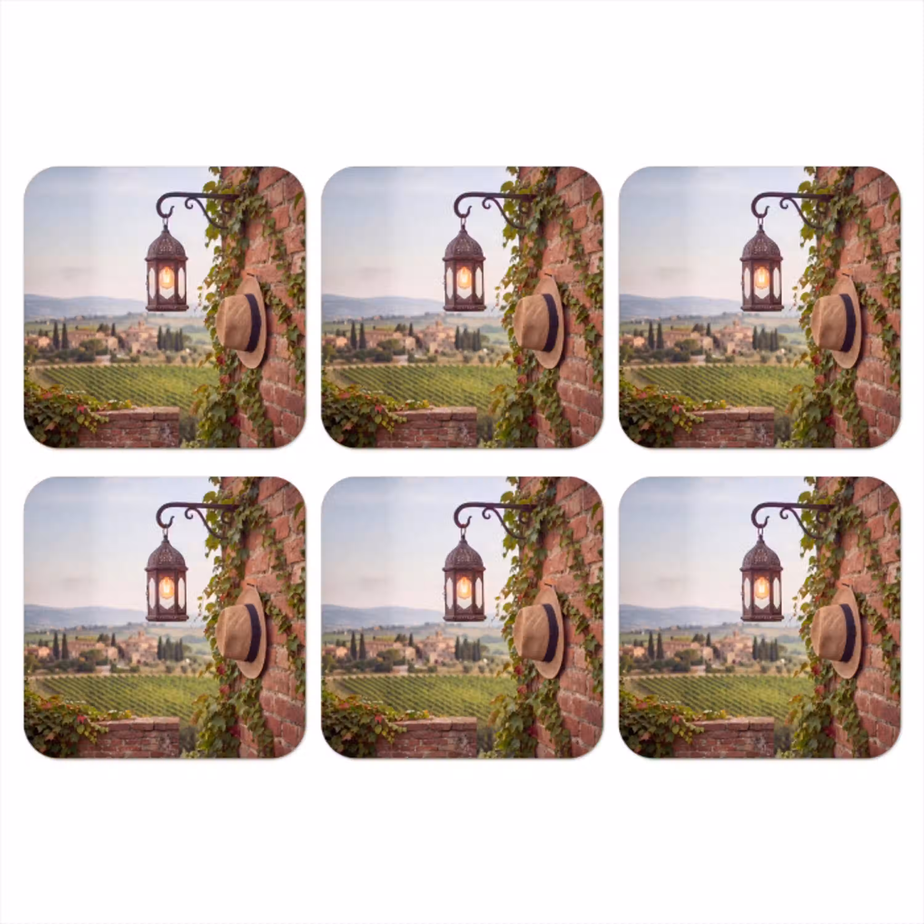 Lantaarn - Wijngaard - Landschap - Italiaans onderzetter kurk middel -3d