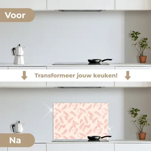 Roze - Veren - Patroon keuken achterwand spatscherm klein 900 -voor_na_NL