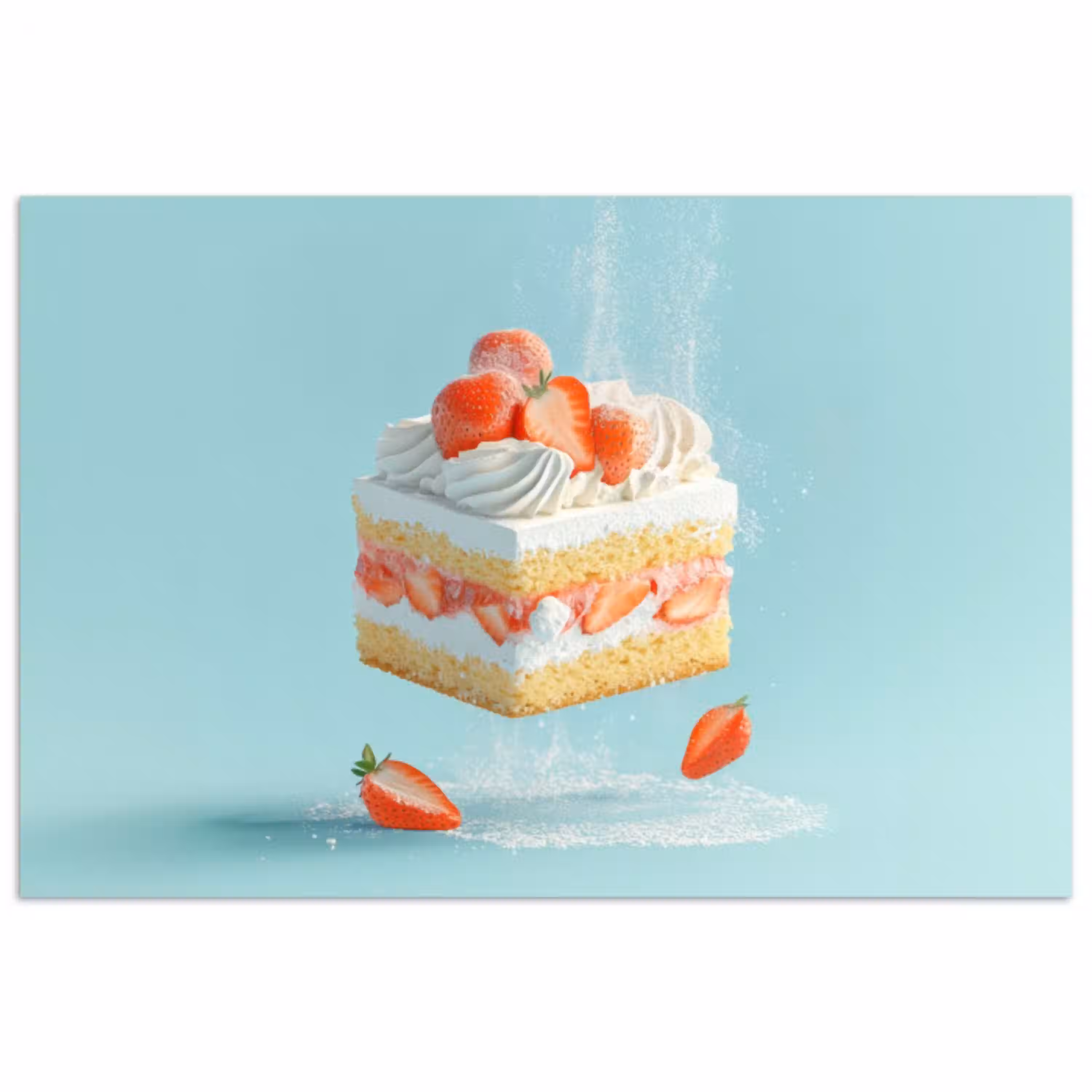 Slagroom - Taart - Blauw - Eten poster papier klein -3d
