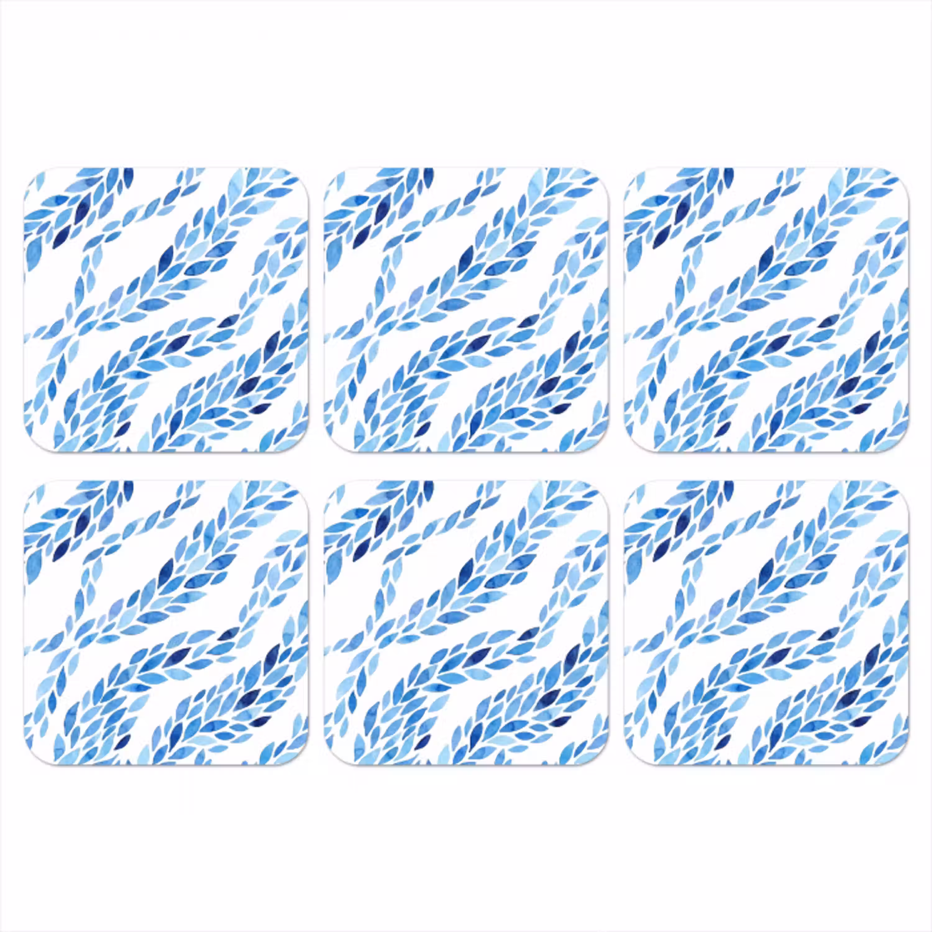 Bladeren - Aquarel - Patroon - Modern - Blauw onderzetter kurk middel -3d