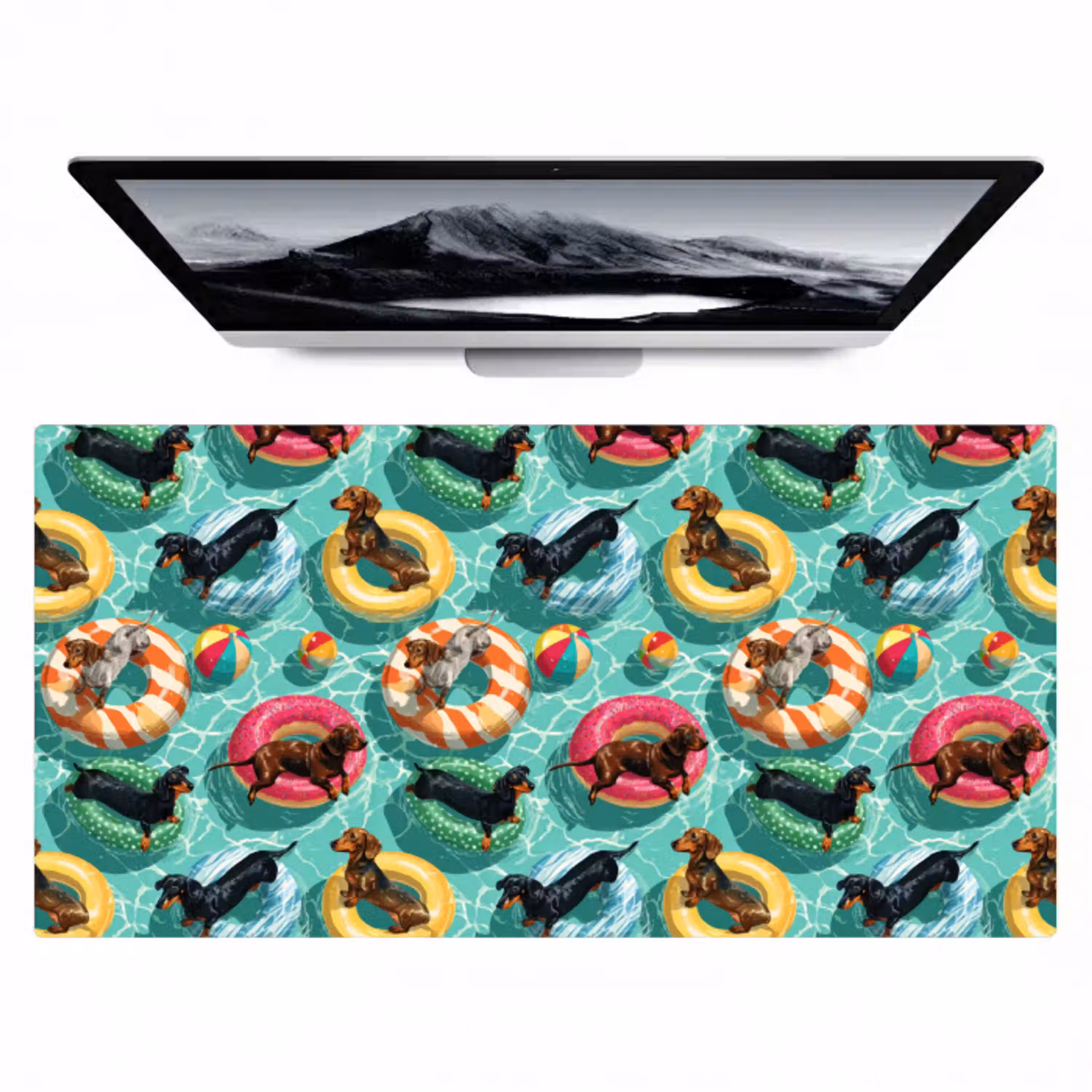 Teckels - Zwembad - Kleurrijk Muismat XXL klein 681 -zzz3d