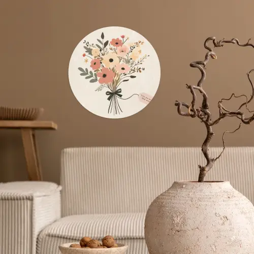 Bloemen - Quote - Beige - Lint Wandcirkel behangsticker klein -sfeer1