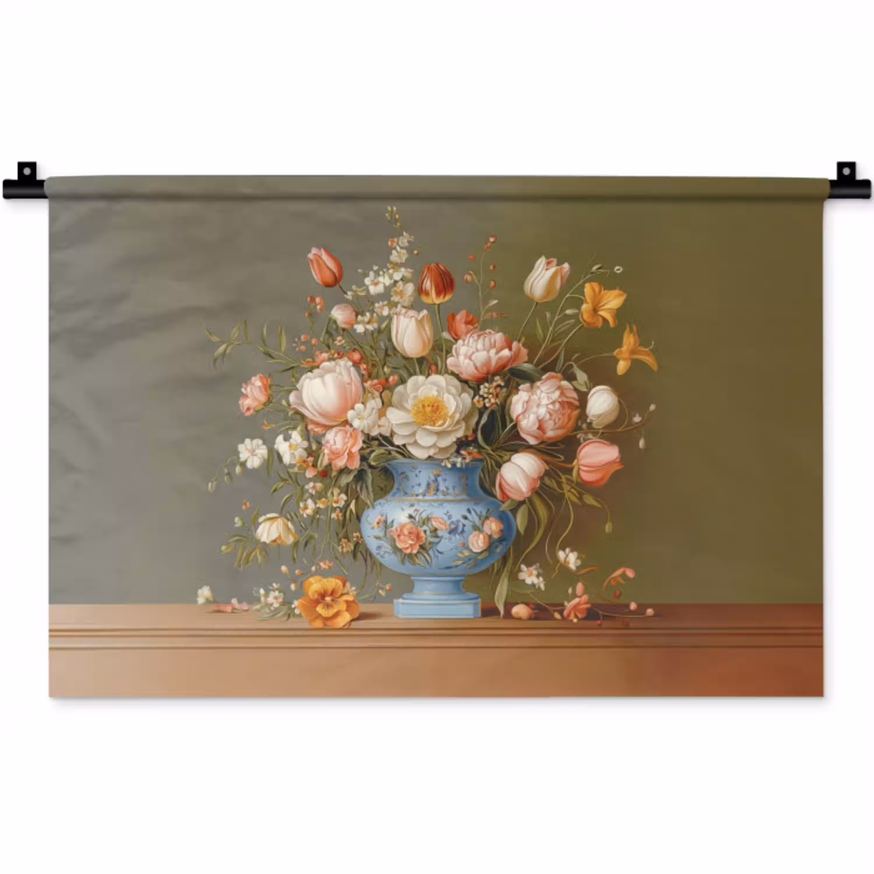 Neutral - Bloemen - Boeket - Vaas Wandkleed katoen klein -zz3d