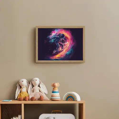 Astronaut - Ruimte - Surfen - Kleurrijk Light Box met batterij (Wandlamp kind) middel -sfeer2_kind