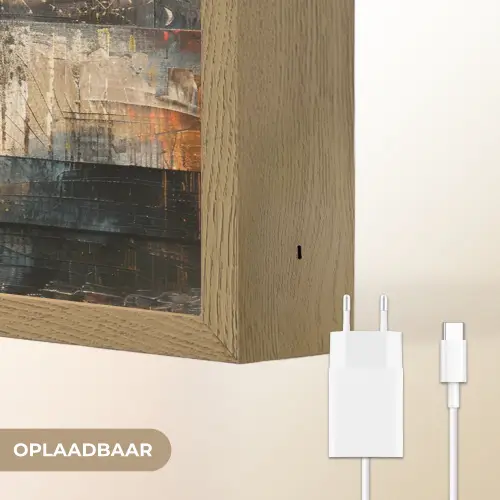 Kunst - Bruin - Abstract - Hout motief Light Box met batterij (Wandlamp) middel -USP_websiteoplaadbaarNL