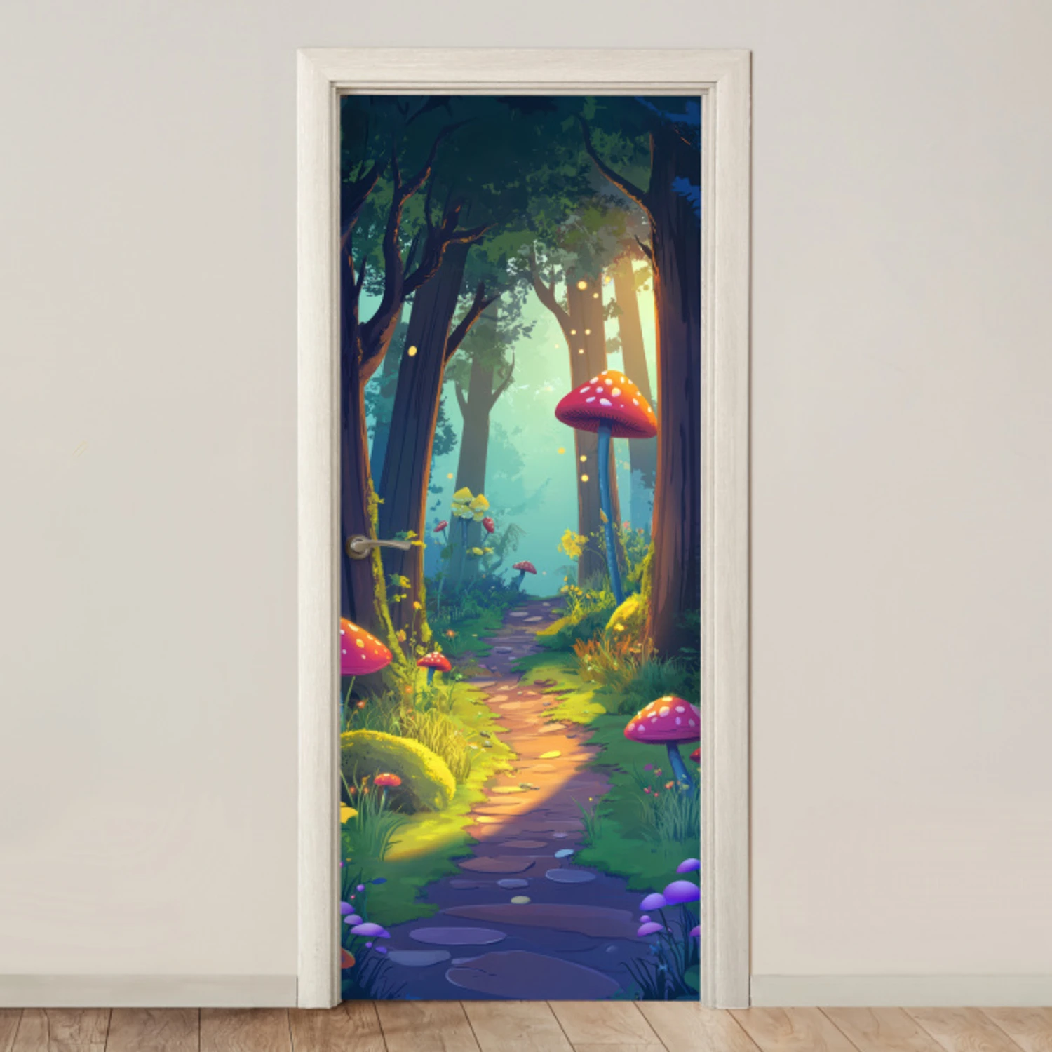 Paddenstoelen - Bos - Natuur - Pad deurposter klein -3d_beige