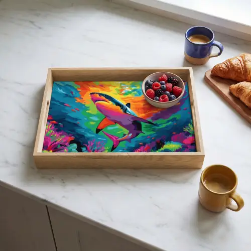 Haai - Koraalrif - Abstract - Kleurrijk Dienblad Rechthoek middel -sfeer2