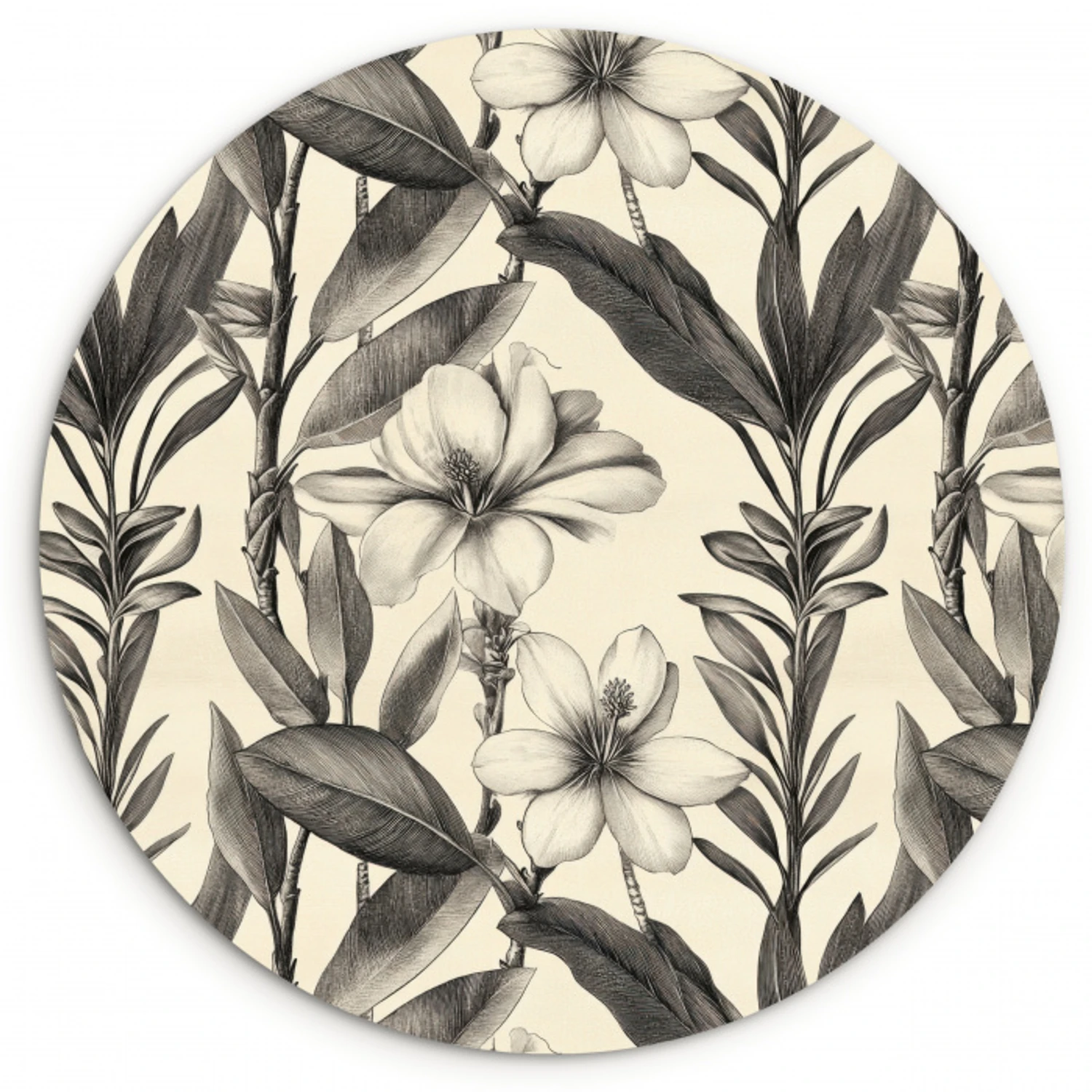 Klassiek - Botanisch - Zwart - Beige Wandcirkel kunststof plaat 5mm dik klein 188 -3d
