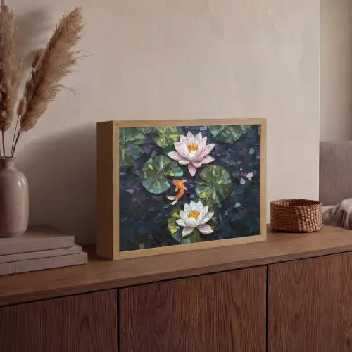 Glasstukjes - Leliebladeren - Vis - Oranje Light Box met batterij (Wandlamp) middel -sfeer2