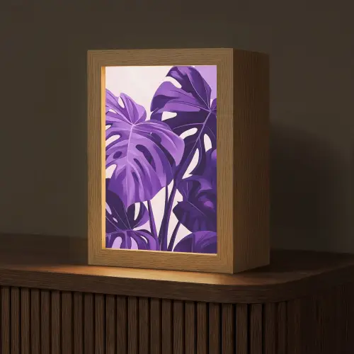 Bladeren - Paars - Tropisch - Abstract Light Box met kabel (Tafellamp) klein -z3d_website