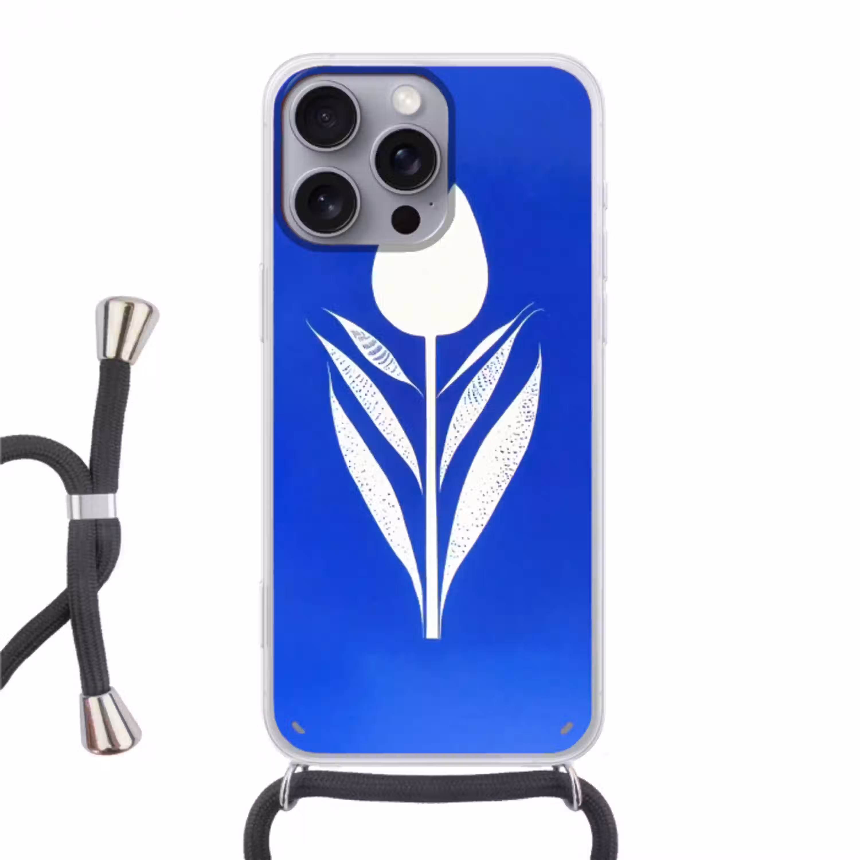 Tulp - Minimalistisch - Bladeren - Wit Hoesje iPhone 16 Pro Max met koord klein -3d