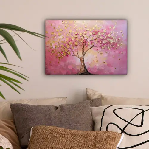 Boom - Roze - Goud - Modern canvas 2cm klein -sfeer1