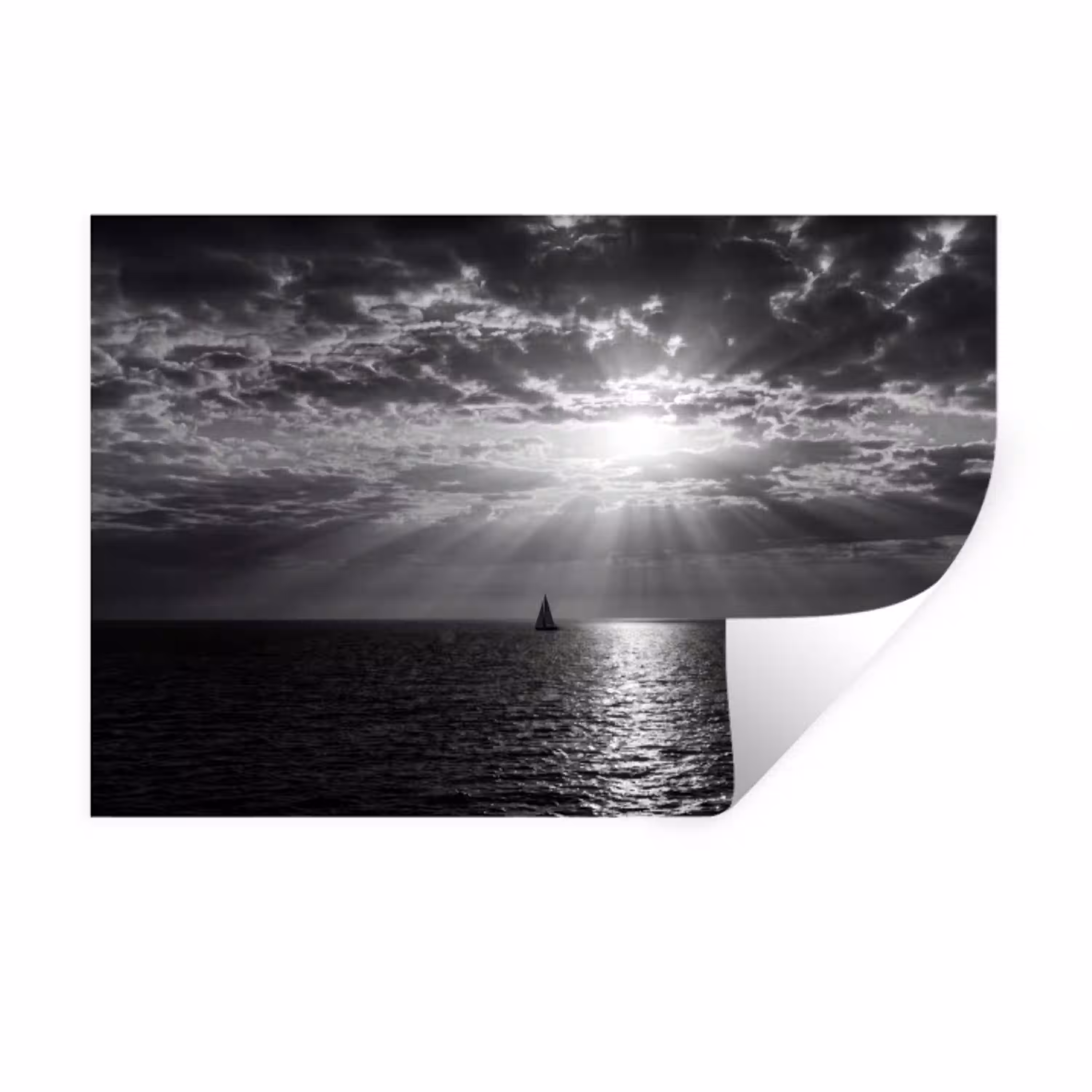 Water - Boot - Lucht - Natuur - Zwart-wit Muursticker klein -3d