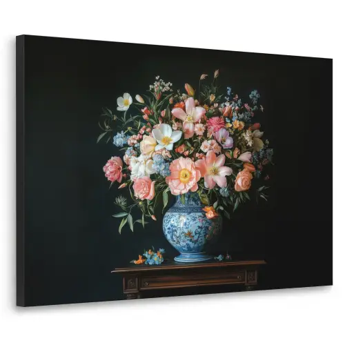 Roze - Bloemen - Vaas - Kleuren Textielframe - compleet frame klein -3d