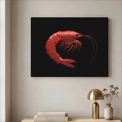 Garnaal - Rood - Dieren Textielframe zwart klein -sfeer2