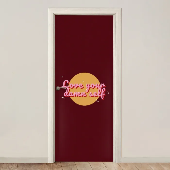 love your damn self - Cirkel - Glitter - Rood deurposter klein -3d_beige