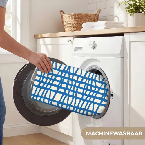 Ruitpatroon - Blauw - Crème Badmat klein 997 -USP_WasbaarNL