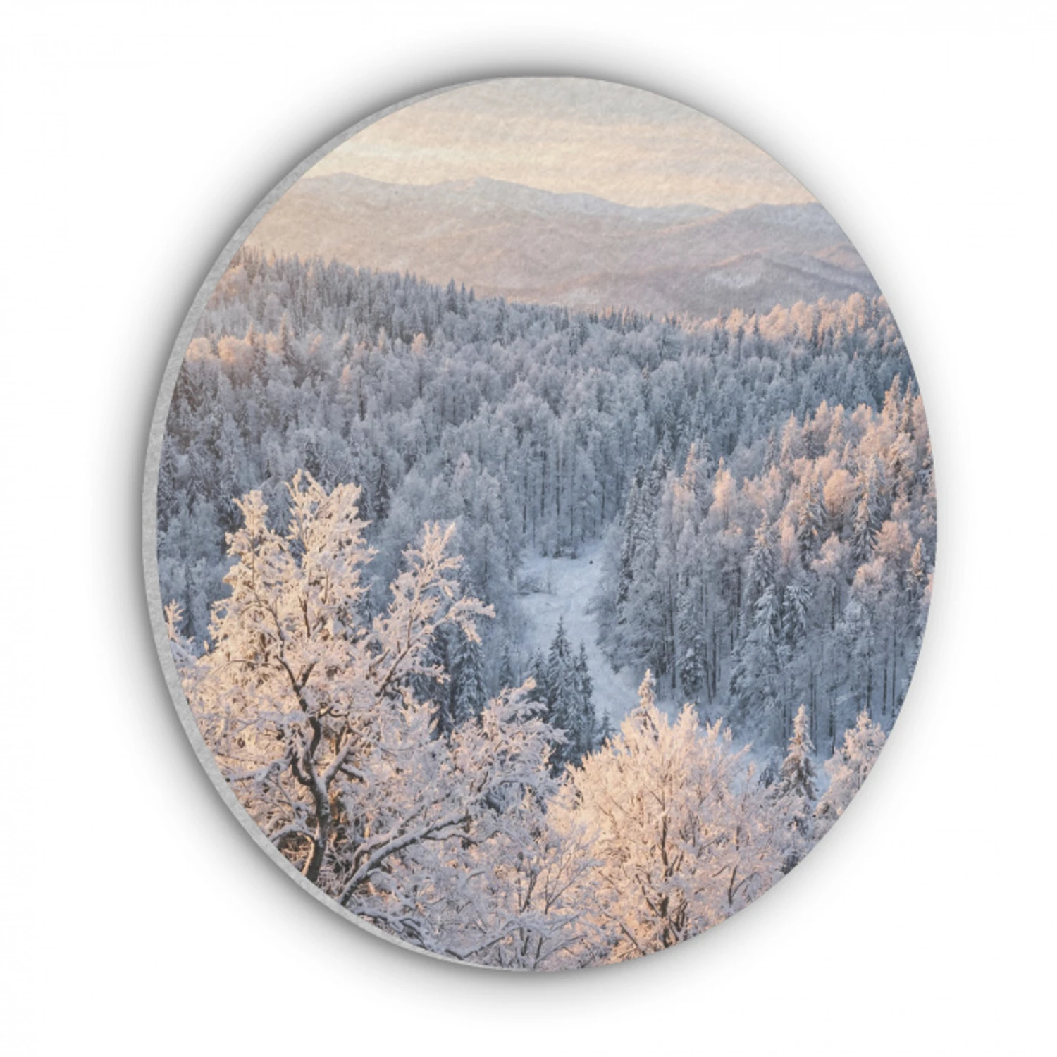 Bos - Bergen - Goud - Winter - Warm Akoestische PET Vilt - Rond klein -3d