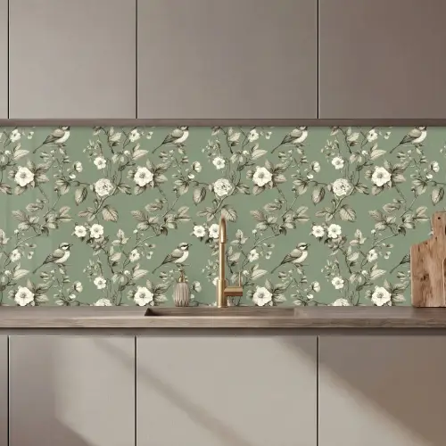Botanisch - Vogels - Groen keuken achterwand 2 middel 871 zz_3dshopping