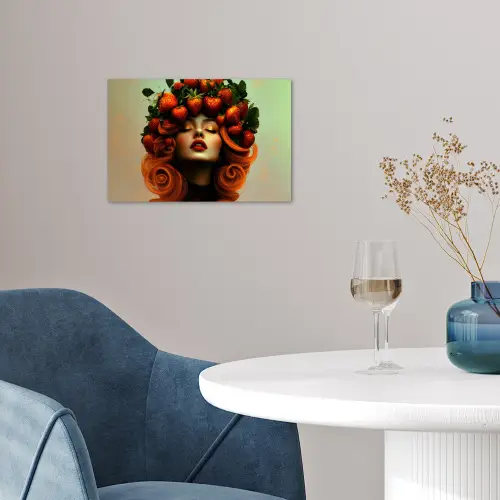 Vrouw - Aardbeien - Kroon poster papier klein -sfeer3