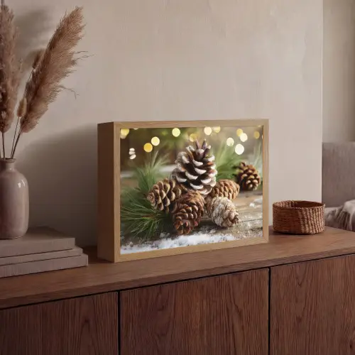Dennenappels - Kerstsfeer - Bruin - Groen Light Box met batterij (Wandlamp) middel -sfeer2