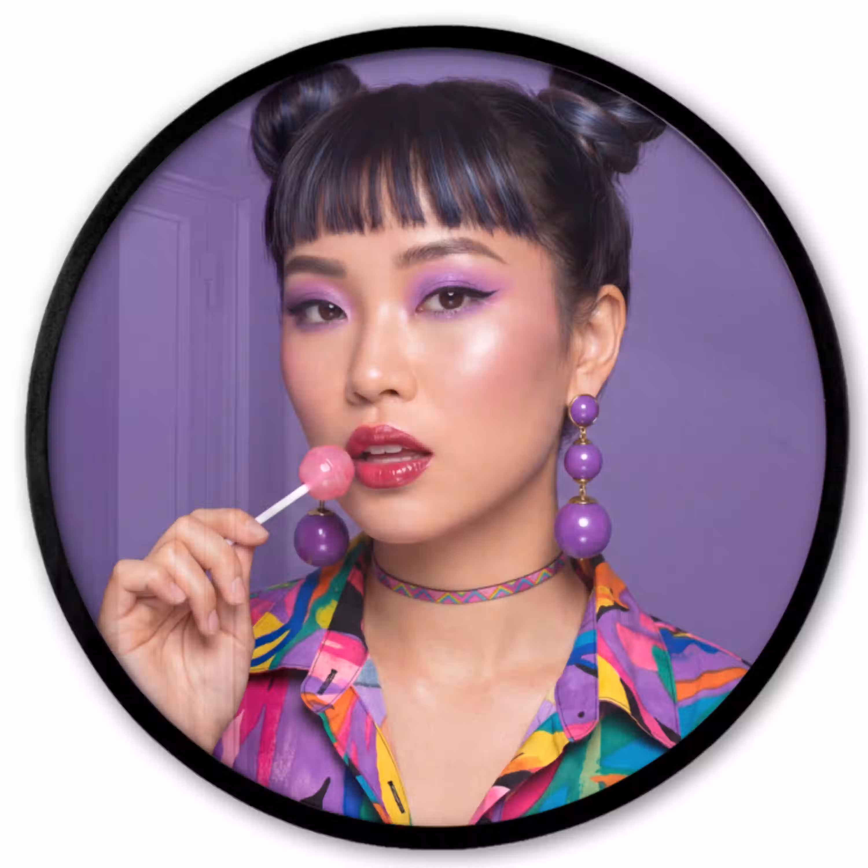 Vrouw - Portret - Make-up - Paars - Levendig Fotolijst rond zonder passe partout klein -3d