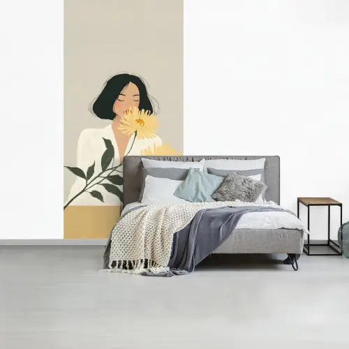 Vrouw - Bloem - Geel - Minimalistisch fotobehang vinyl groot -slaapkamer