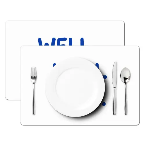 Blauw - Quote - Wit Placemat vinyl groot -zzsfeer2_Kitchenyeah-website
