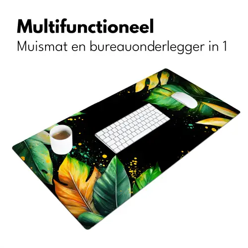 Bladeren - Groen - Geel - Verf - Jungle Muismat XXL klein -sfeer4