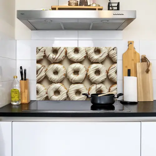 Donuts - Chocolade - Wit - Beige Inductie beschemer met haakjes klein -sfeer2