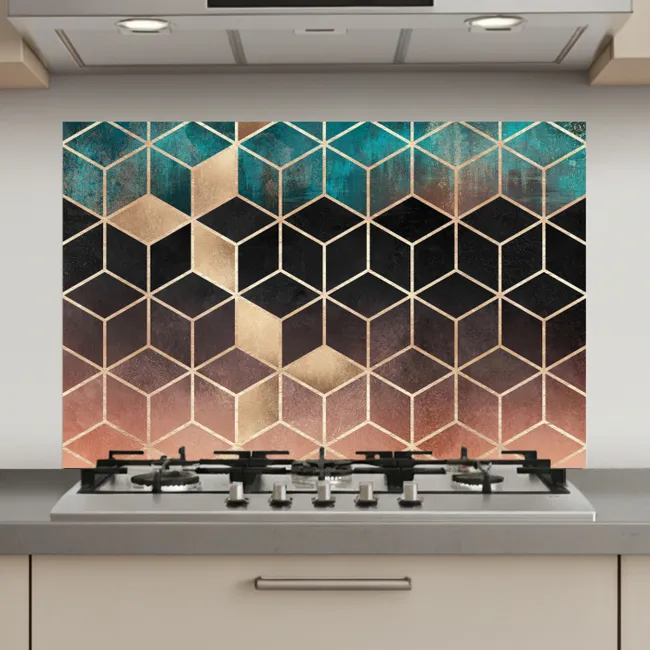 Abstract - Kubus - Goud - Patronen - Luxe keuken achterwand spatscherm klein -3d_website