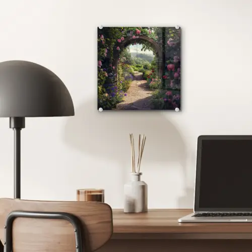 Doorkijk - Landschap - Bloemen - Rozenboog - Natuur plexiglas 5mm klein -sfeer6