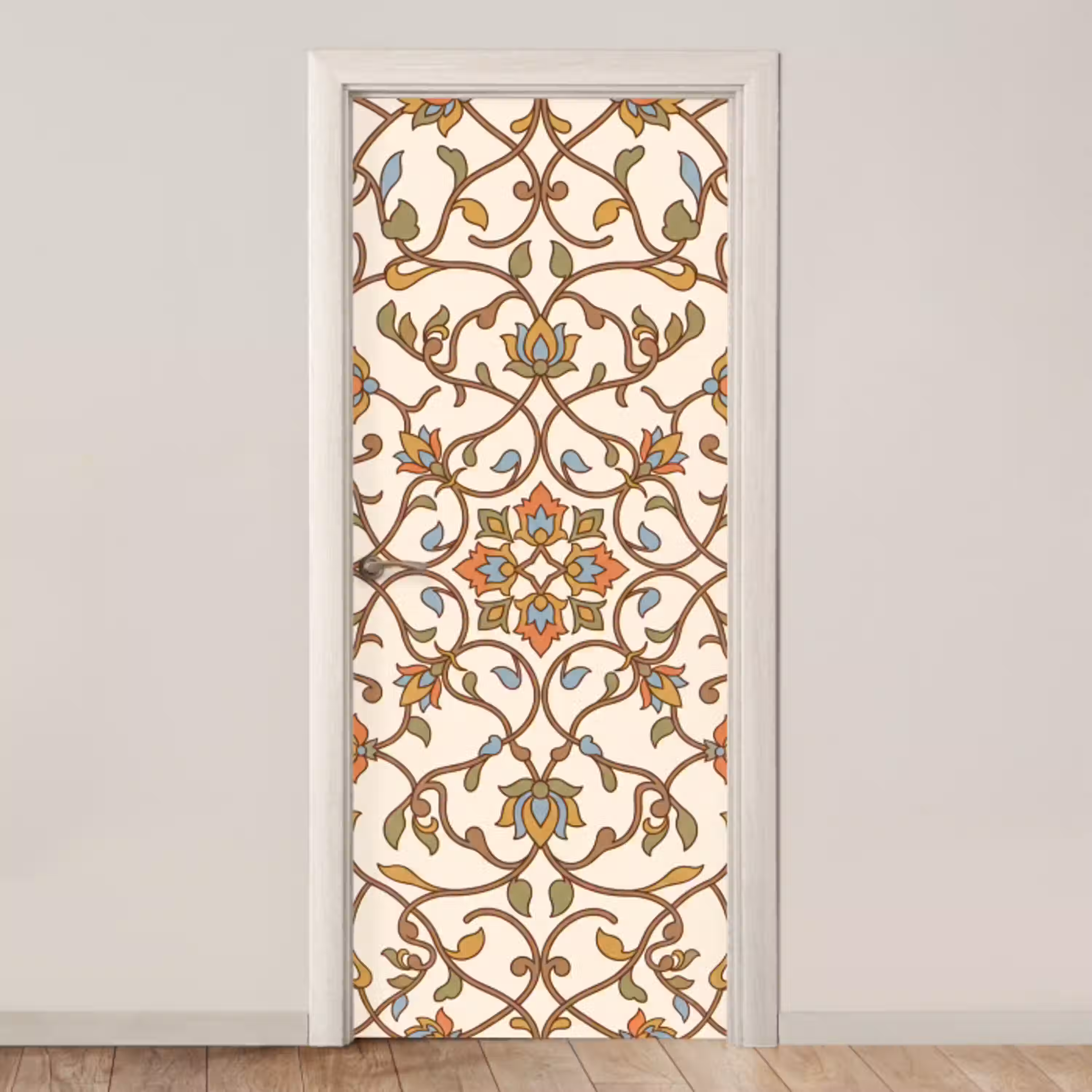 Patroon - Bloemen - Ornament - Kleurrijk deurposter klein -3d_beige