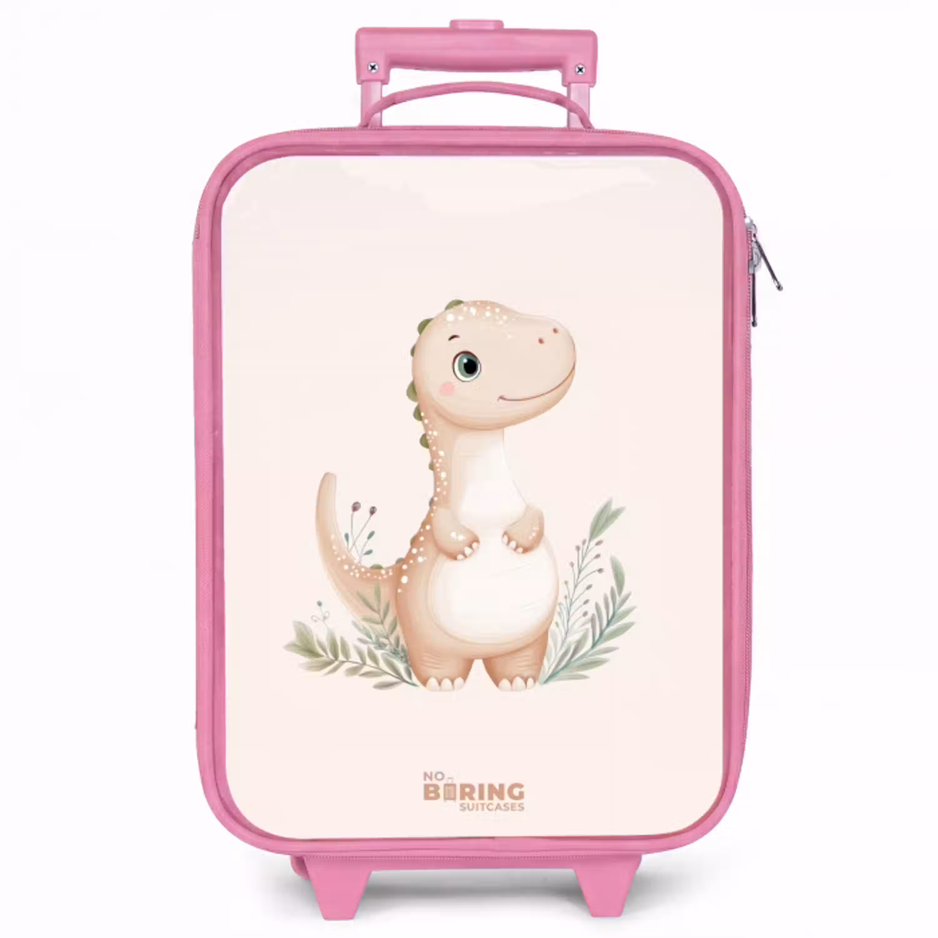 Beige dinosaurus met groene blaadjes Kinderkoffer - Roze klein -zzz_website3d
